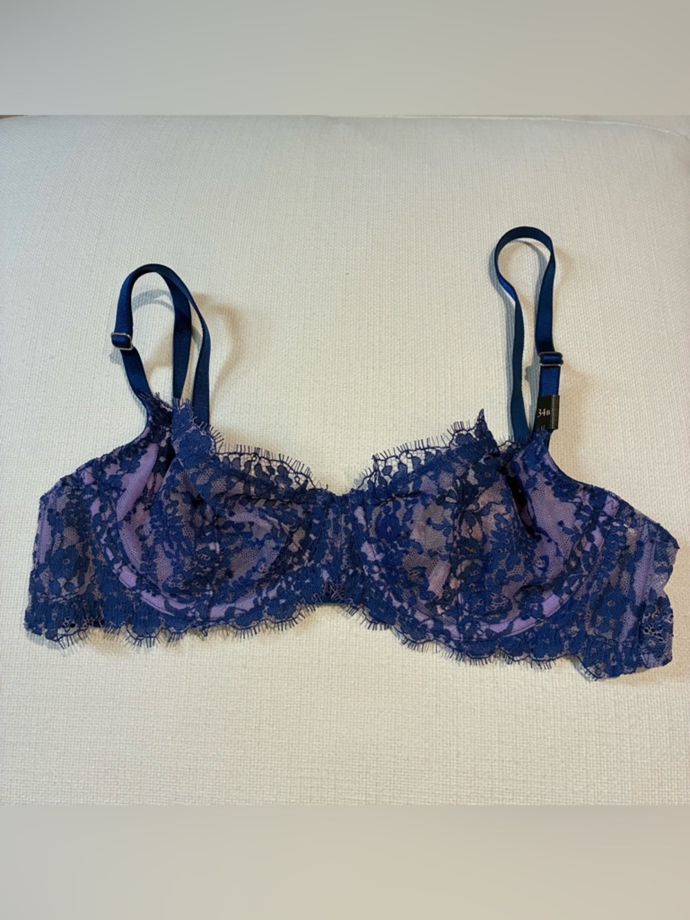 Victoria's Secret 32C Navy Lace Overlay Bra with Lavender Base